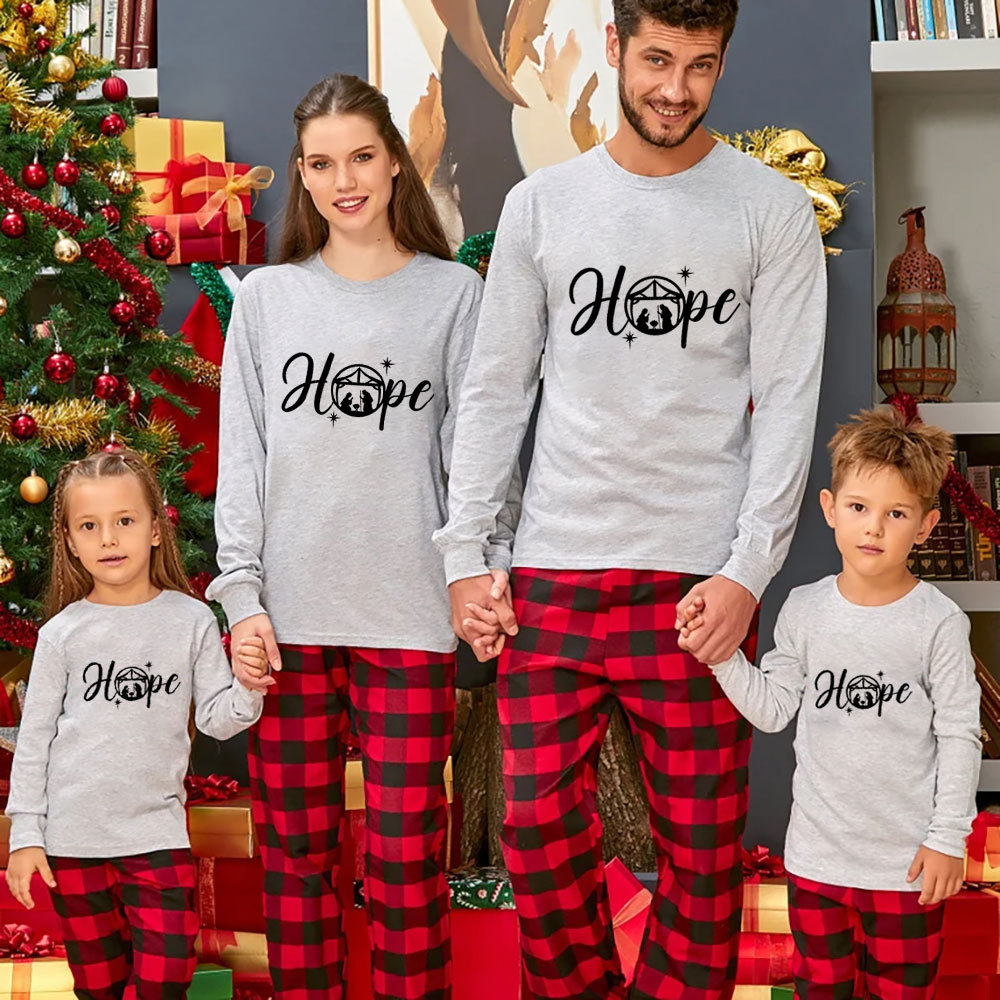Personalized Hope Love Joy Believe Jesus Nativity Christmas Family Matching Long Sleeve T-Shirt