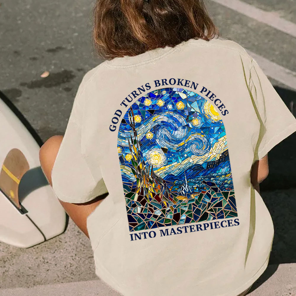 God Turns Broken Pieces Into Masterpieces Christian Washed T-Shirt