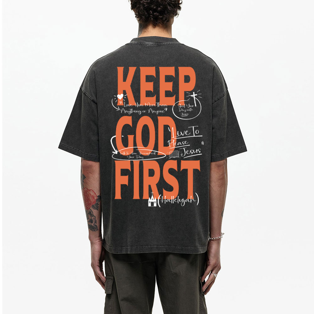 Keep God First Christian Washed T-Shirt