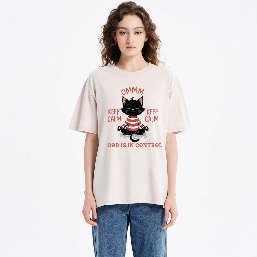 God Is In Control Christian Christmas Washed T-Shirt