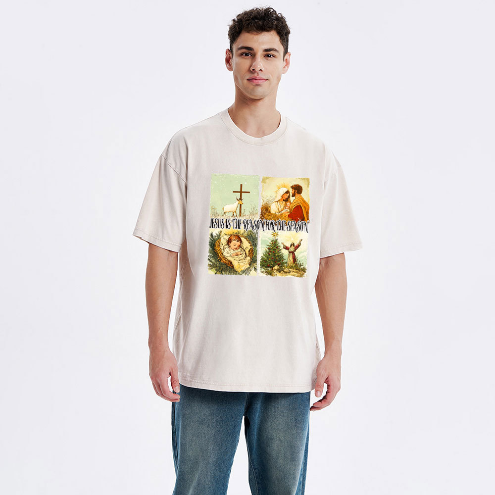 Retro Jesus Is The Reason Christian Christmas Washed T-Shirt