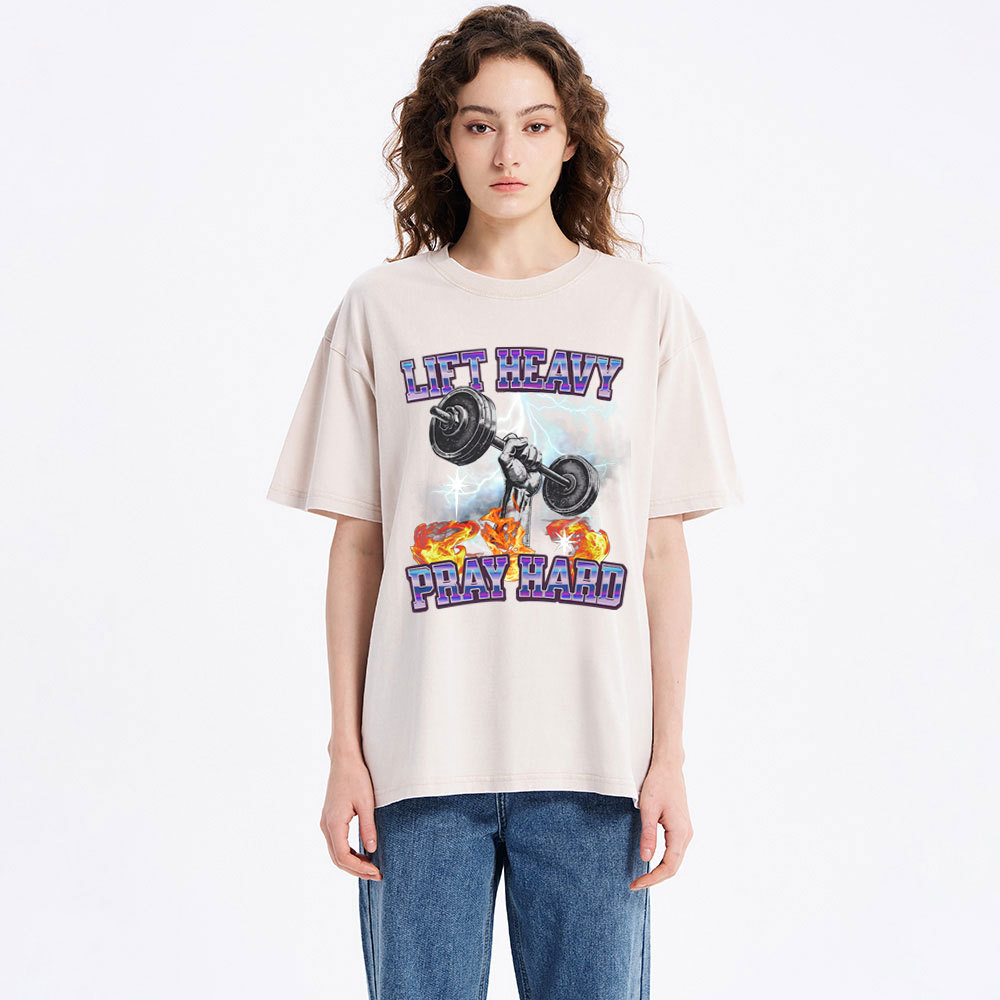 Lift Heavy Pray Hard Chirstian Washed T-Shirt