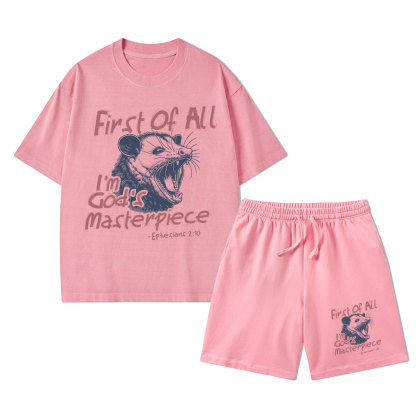 First Of All I'm God's Masterpiece Christian Washed T-Shirt & Shorts