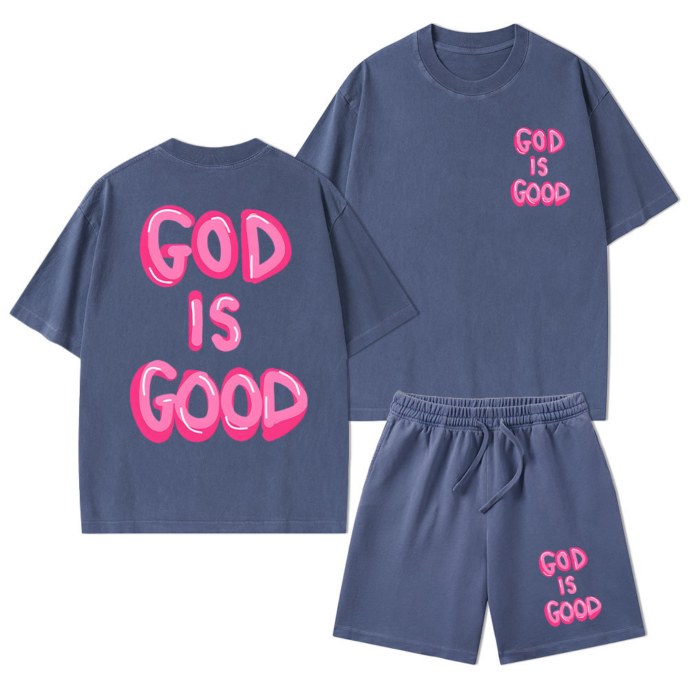 God Is Good Christian Washed T-Shirt & Shorts