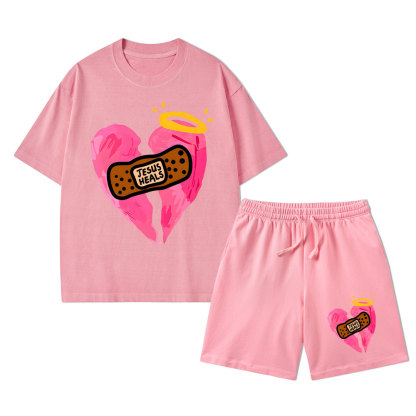 Jesus Heals Christian Washed T-Shirt & Shorts