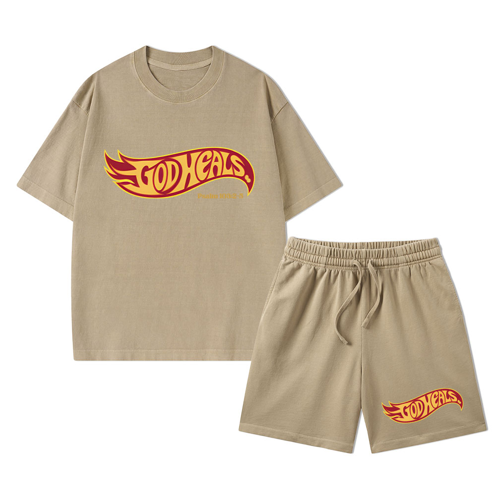 God Heals Christian Washed T-Shirt & Shorts