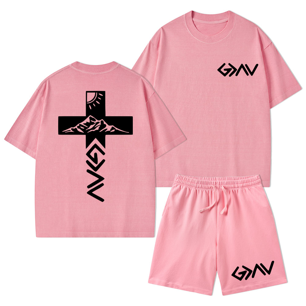 God Is Greater Than The Highs And Lows Christian Washed T-Shirt & Shorts