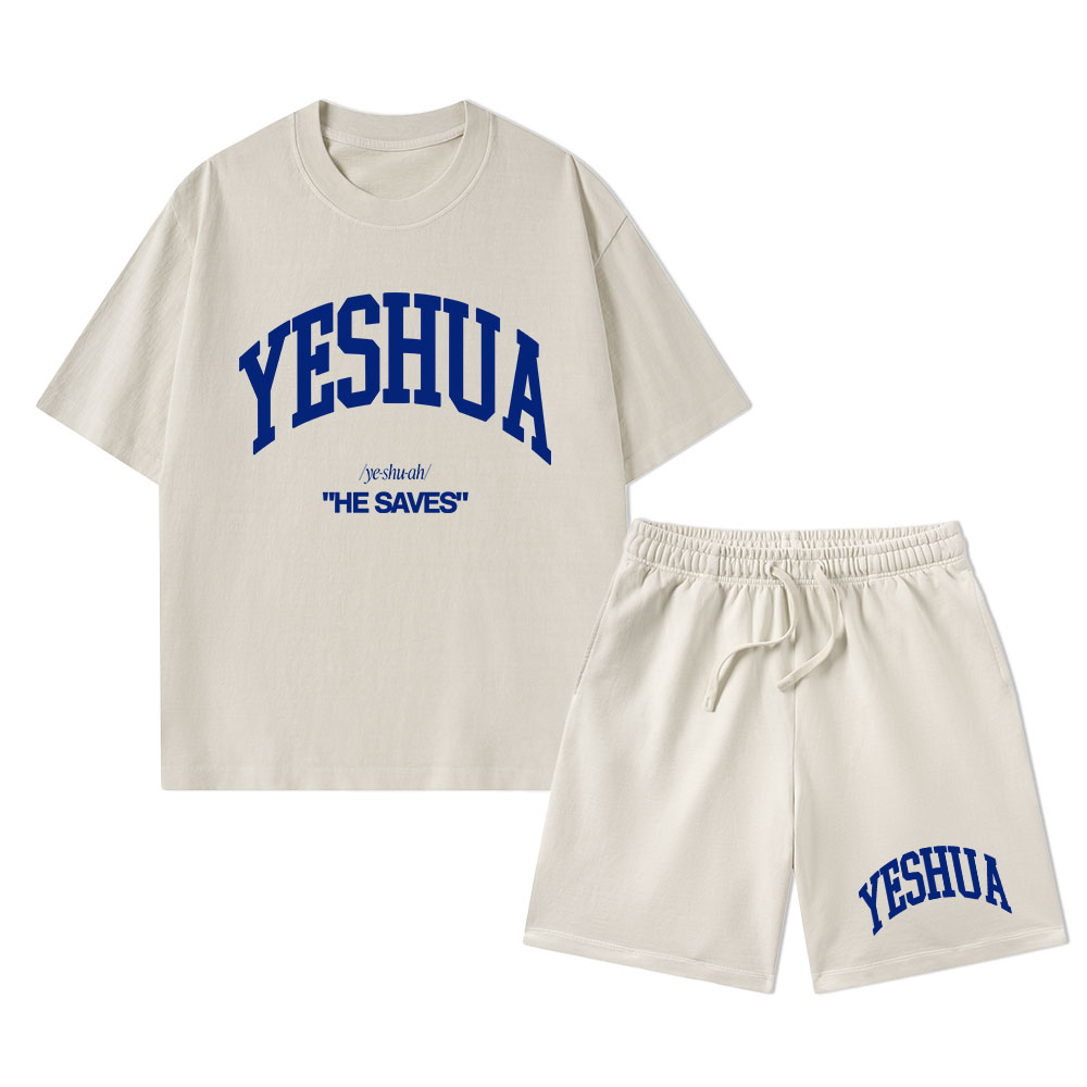 Yeshua He Saves Christian Washed T-Shirt & Shorts