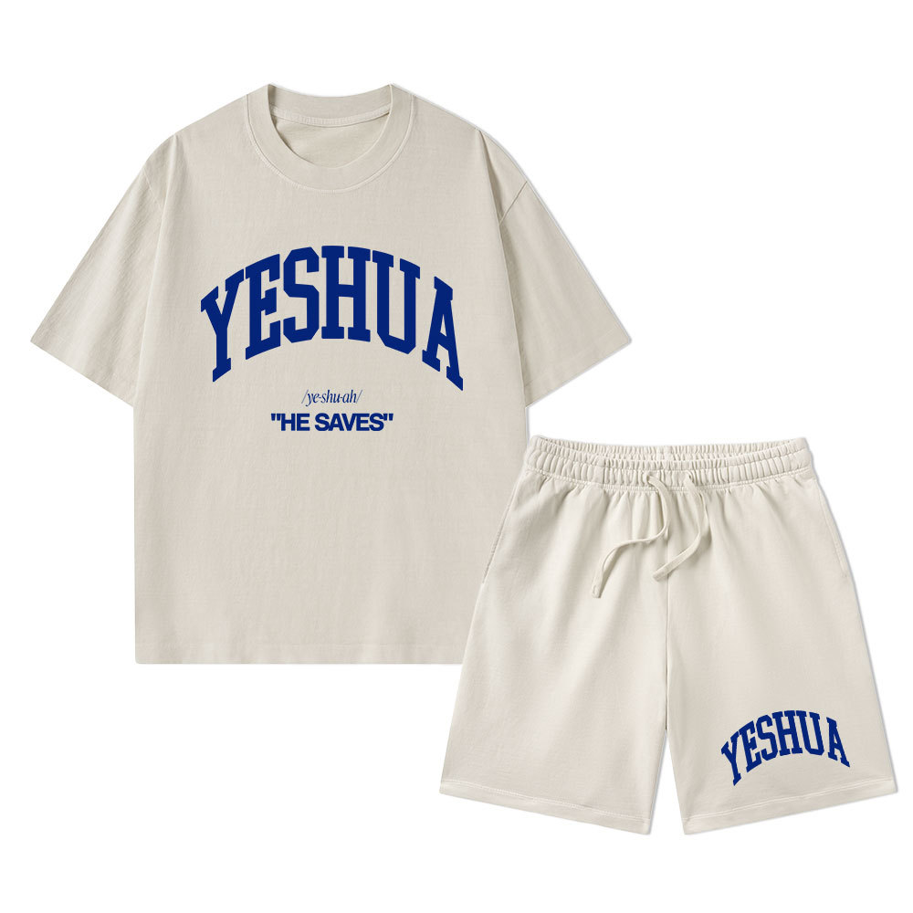 Yeshua He Saves Christian Washed T-Shirt & Shorts