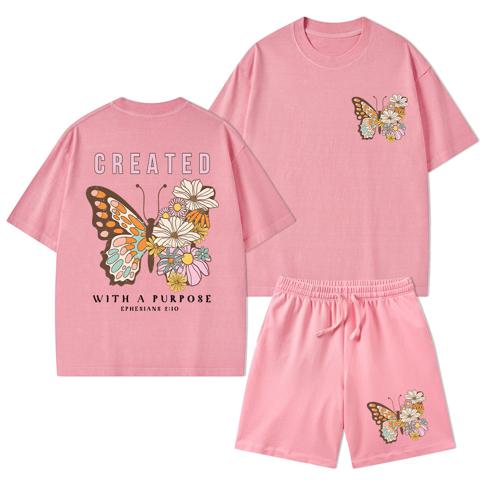 Created With Purpose Christian Washed T-Shirt & Shorts