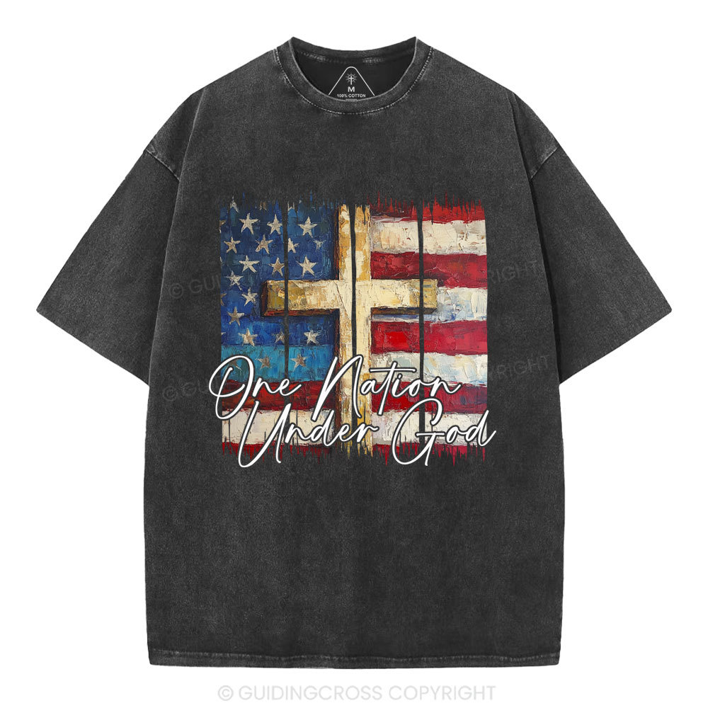 One Nation Under One God Cross Christian Washed T-Shirt