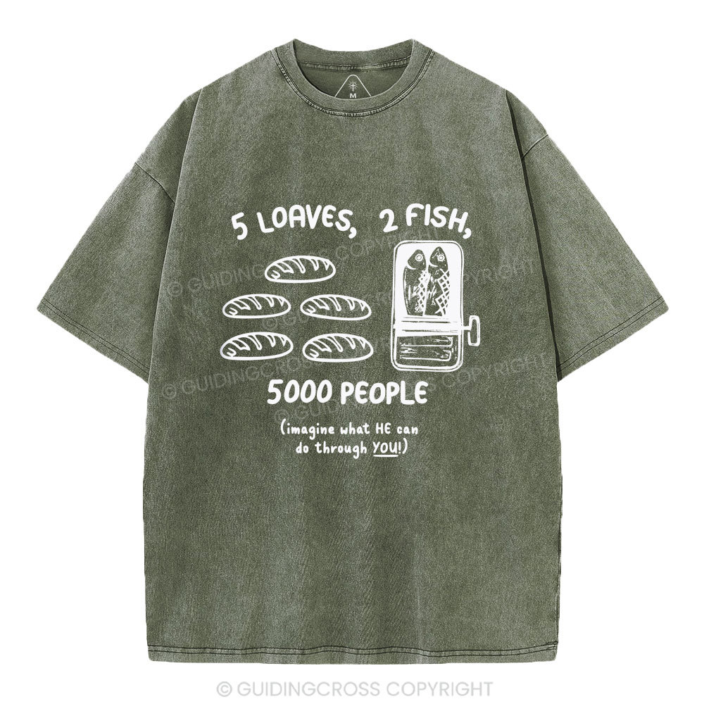 5 Loaves 2 Fish Christian Washed T-Shirt