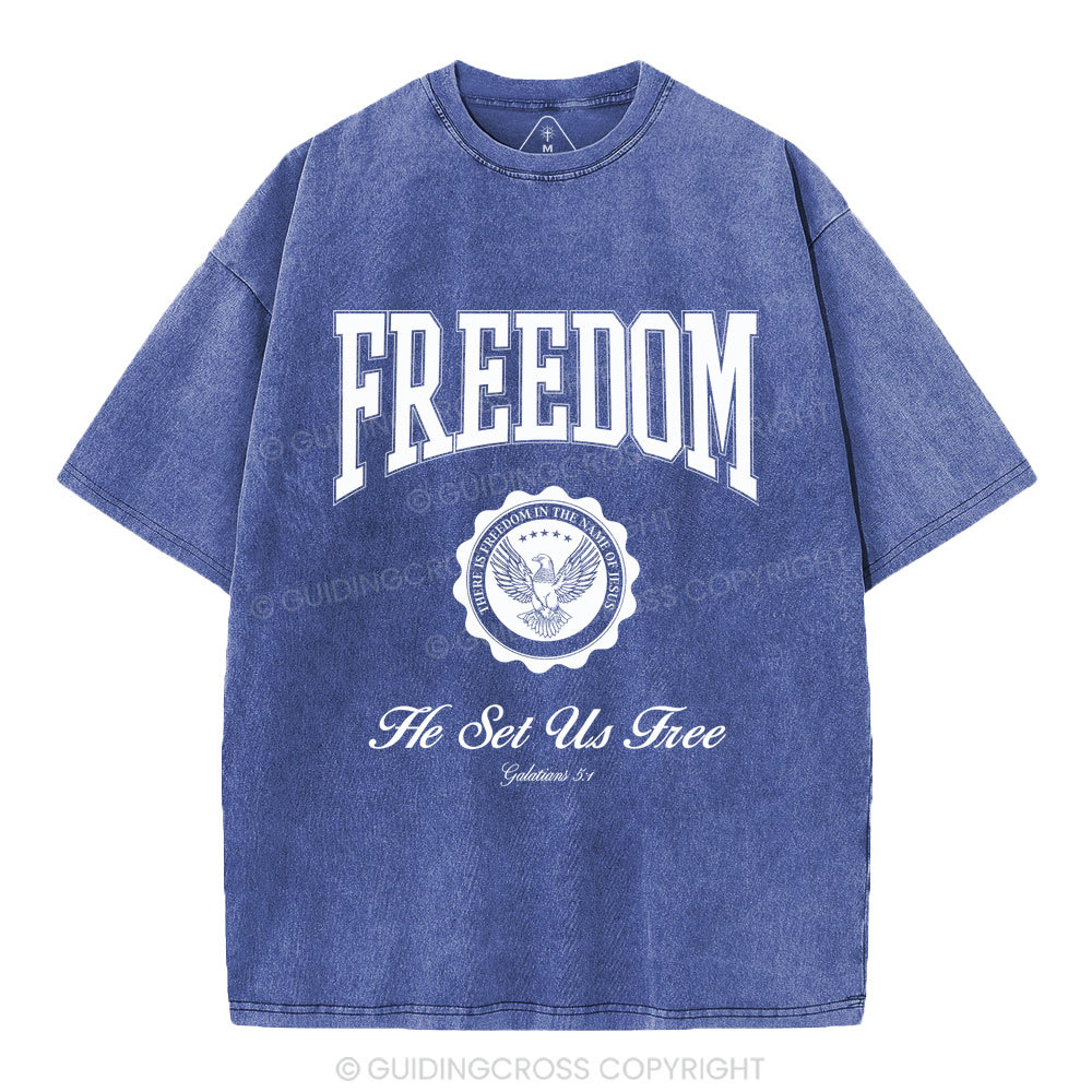 He Set Us Free Christian Washed T-Shirt