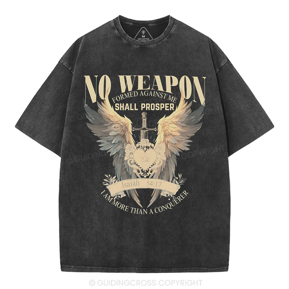 No Weapen Formed Against Me Christian Washed T- Shirt