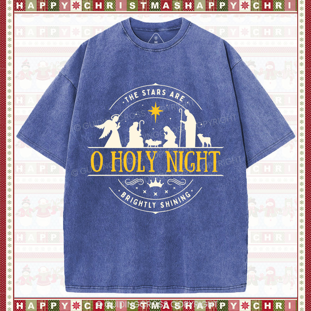 O Holy Night Christian Washed Christmas T-Shirt