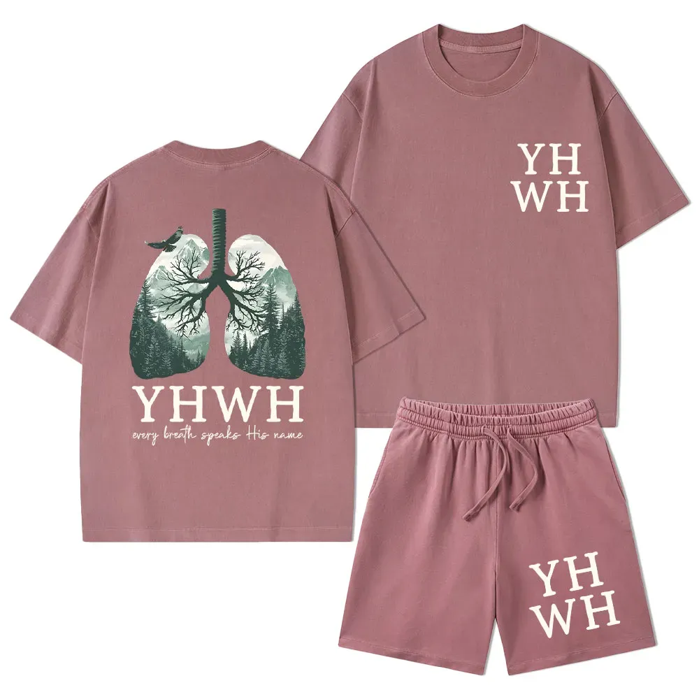 YHWH Nature Lung Christian Washed T-Shirt & Shorts