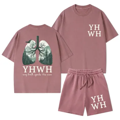 YHWH Nature Lung Christian Washed T-Shirt & Shorts