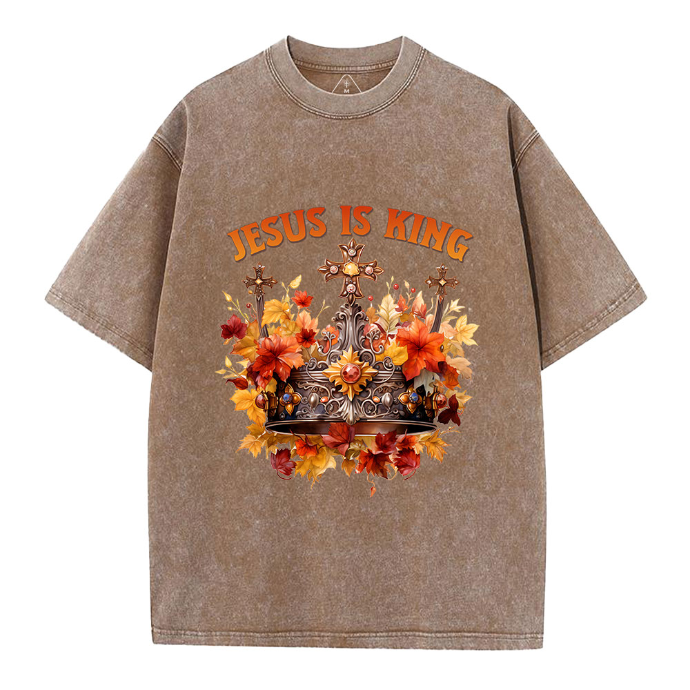 Jesus-Is-King-Autumn-Faith-Christian-Washed-T-Shirt-Coffee+