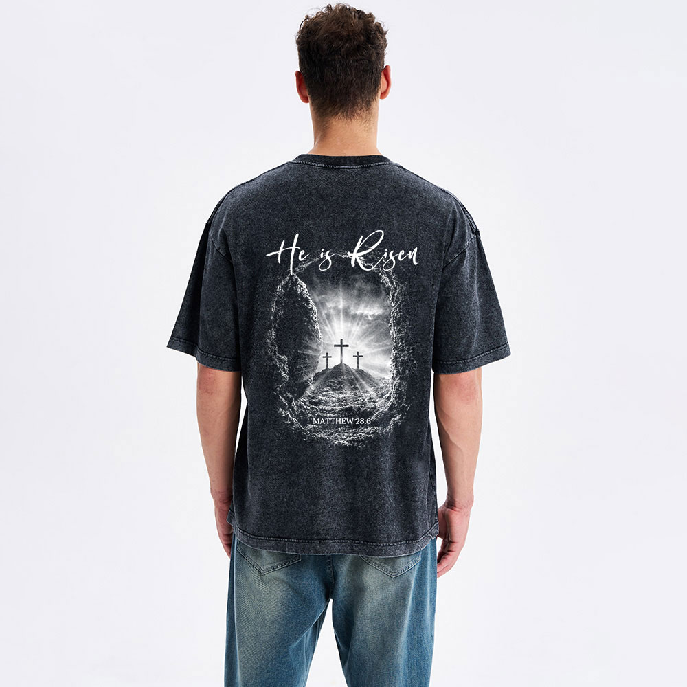He Is Risen Christian Washed T-Shirt