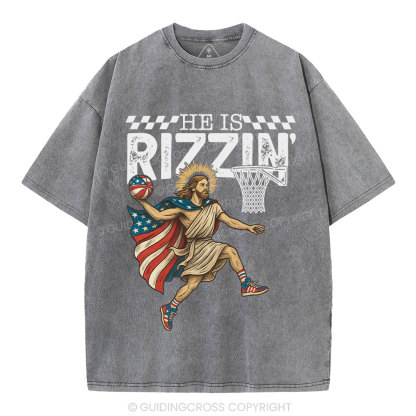 He Is Rizzen Christian Washed T-Shirt
