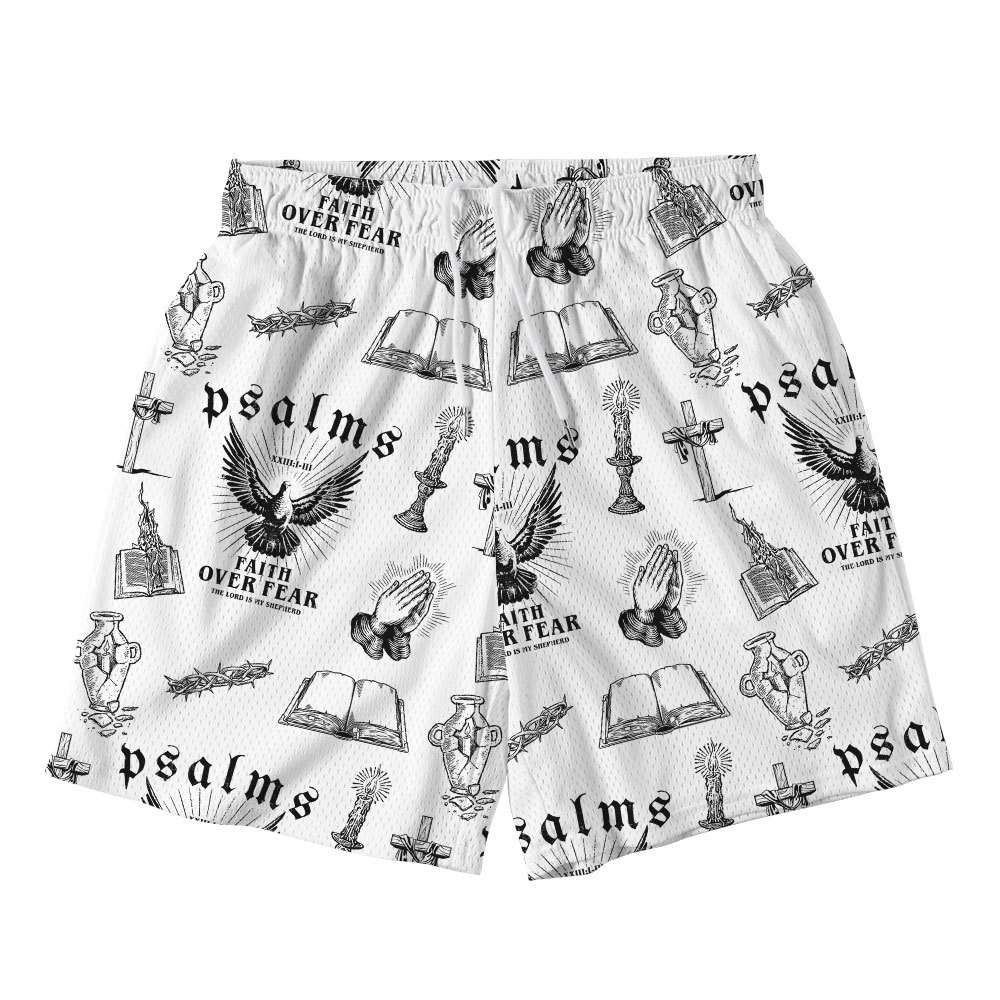 Faith Over Fear White Christian Mesh Shorts