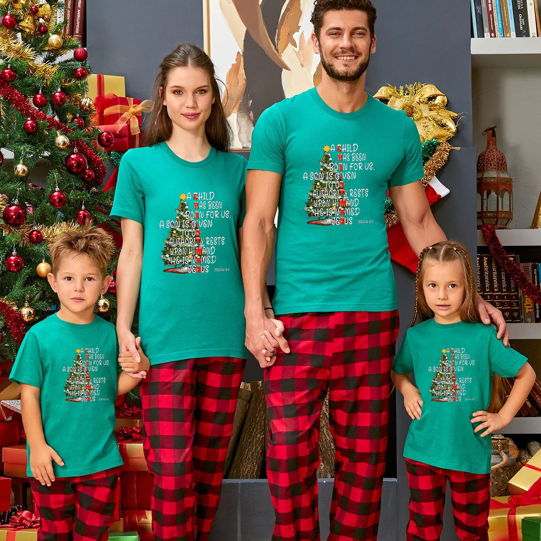 A Child Has Been Born For Us Family Matching Christian Christmas T-Shirt