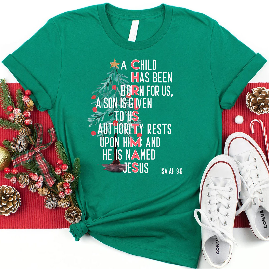 A Child Is Born Named Jesus Christian Christmas T-Shirt