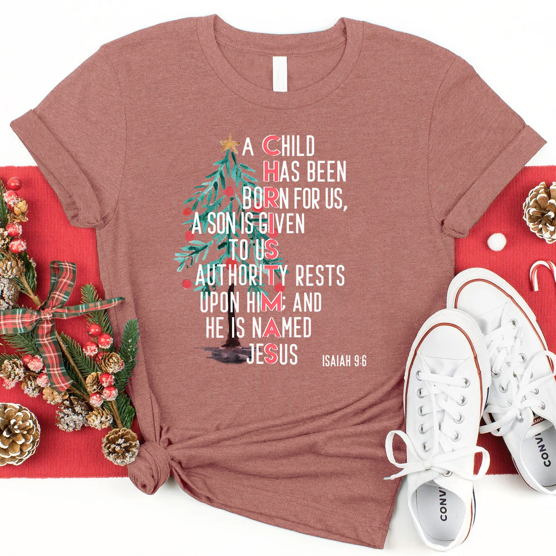A Child Is Born Named Jesus Christian Christmas T-Shirt