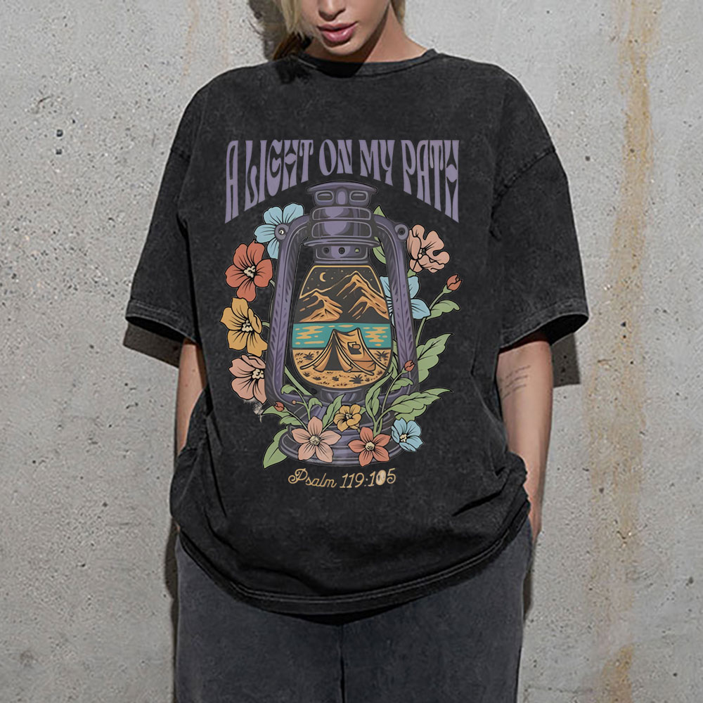 A Light On My Path Chrsitian Washed T-Shirt