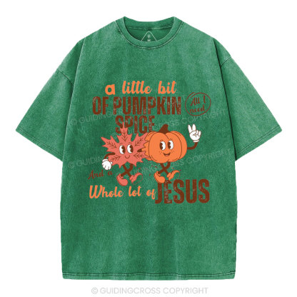 A Little Bit Of Pumpkin Spice And A Whole Lot Of Jesus Christian Washed T-Shirt