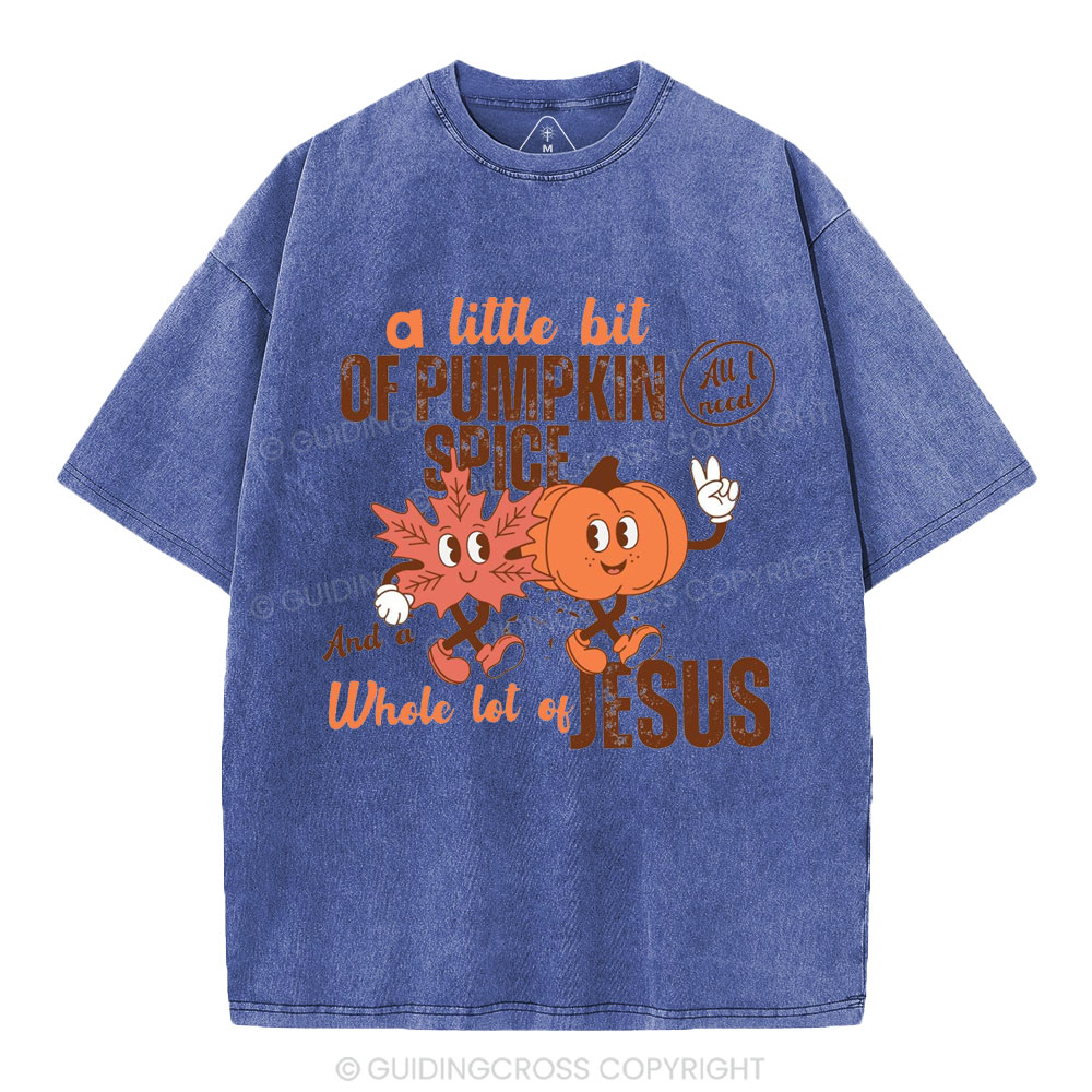 A Little Bit Of Pumpkin Spice And A Whole Lot Of Jesus Christian Washed T-Shirt