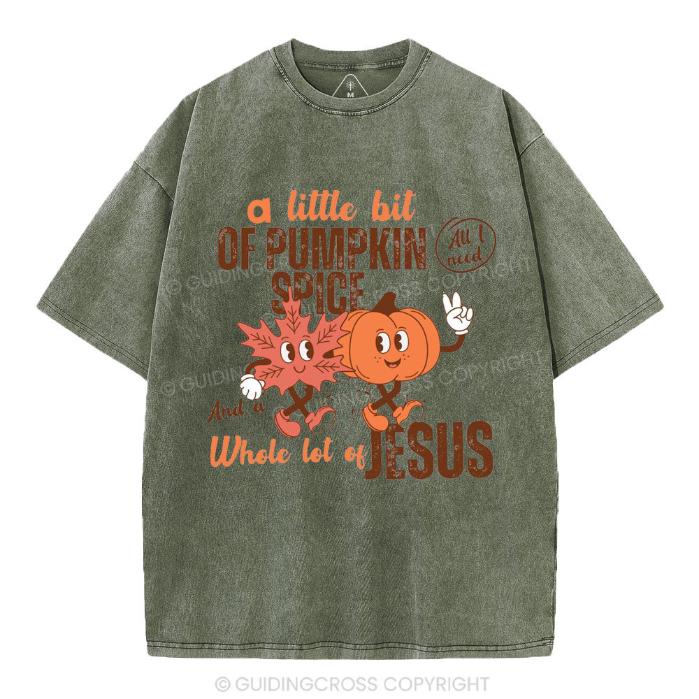 A Little Bit Of Pumpkin Spice And A Whole Lot Of Jesus Christian Washed T-Shirt
