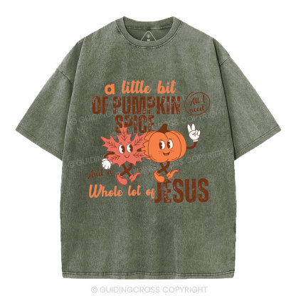 A Little Bit Of Pumpkin Spice And A Whole Lot Of Jesus Christian Washed T-Shirt