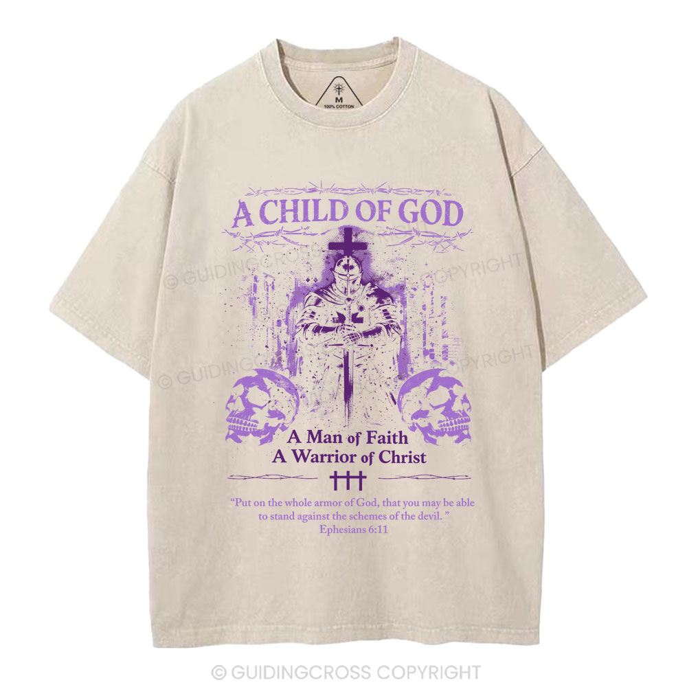 A Man of Faith A Warrior of Christ Christian Washed T-Shirt