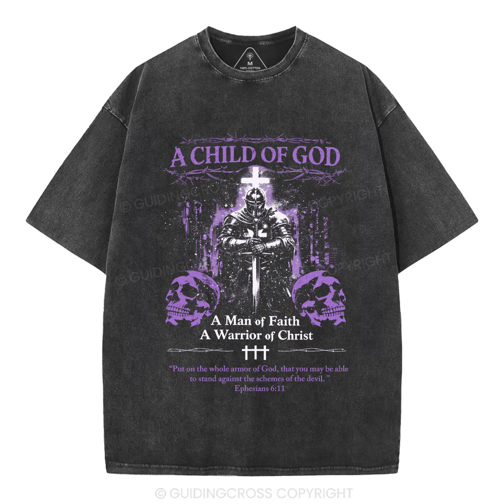 A Man of Faith A Warrior of Christ Christian Washed T-Shirt