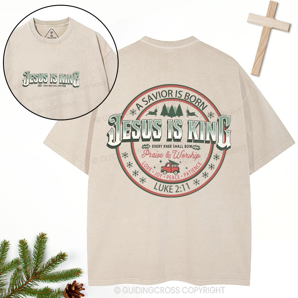 A Savior Is Born Christian Christmas Washed T-Shirt