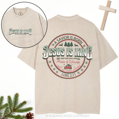 A Savior Is Born Christian Christmas Washed T-Shirt