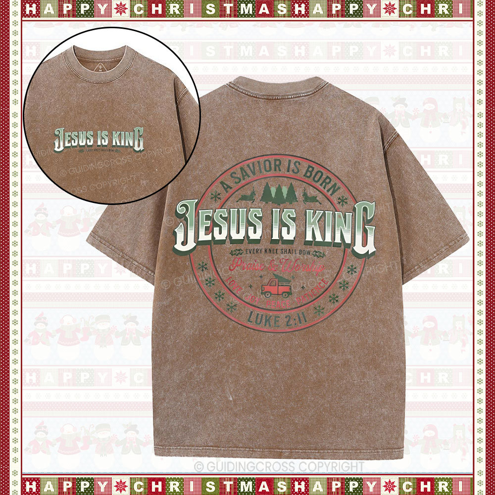 A Savior Is Born Christian Christmas Washed T-Shirt