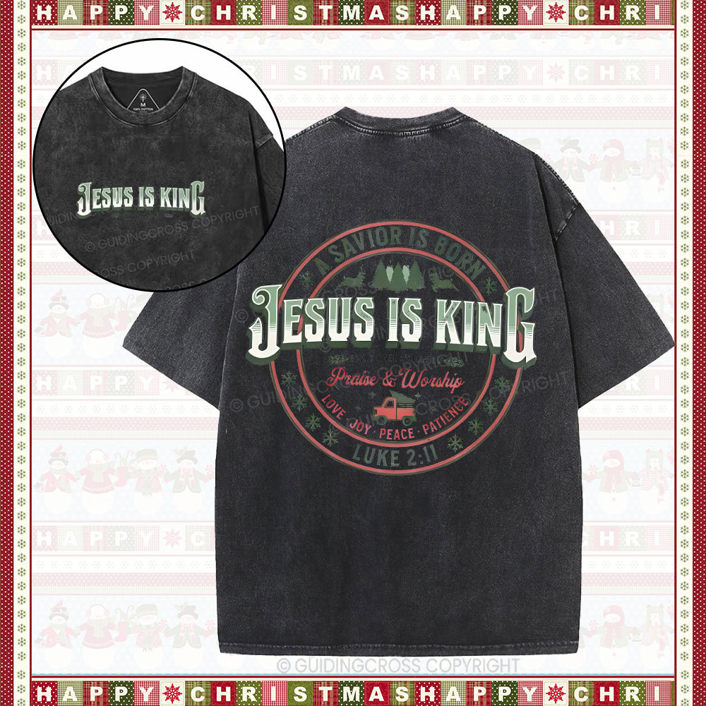 A Savior Is Born Christian Christmas Washed T-Shirt