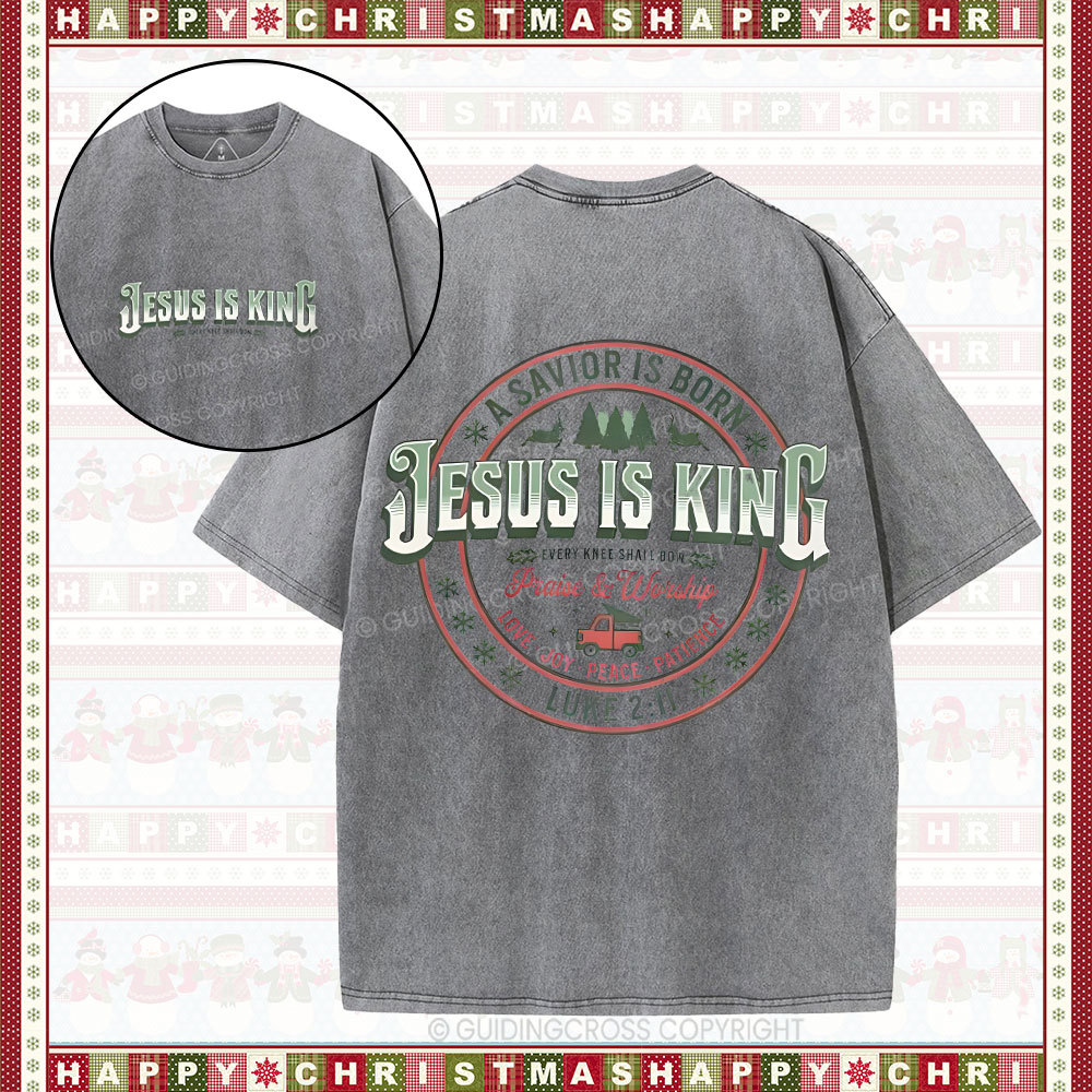 A Savior Is Born Christian Christmas Washed T-Shirt