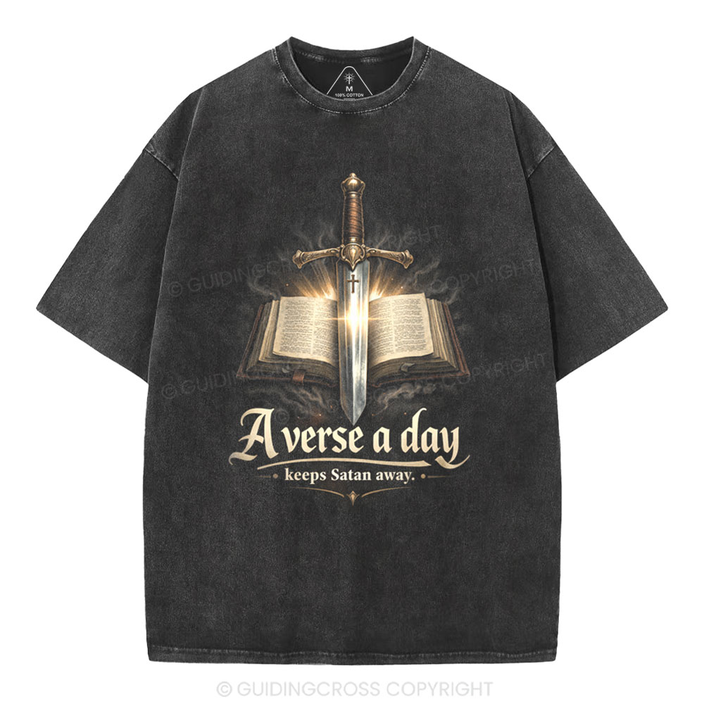 A Verse A Day Keeps Satan Away Christian Washed T-Shirt