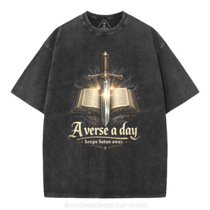 A Verse A Day Keeps Satan Away Christian Washed T-Shirt