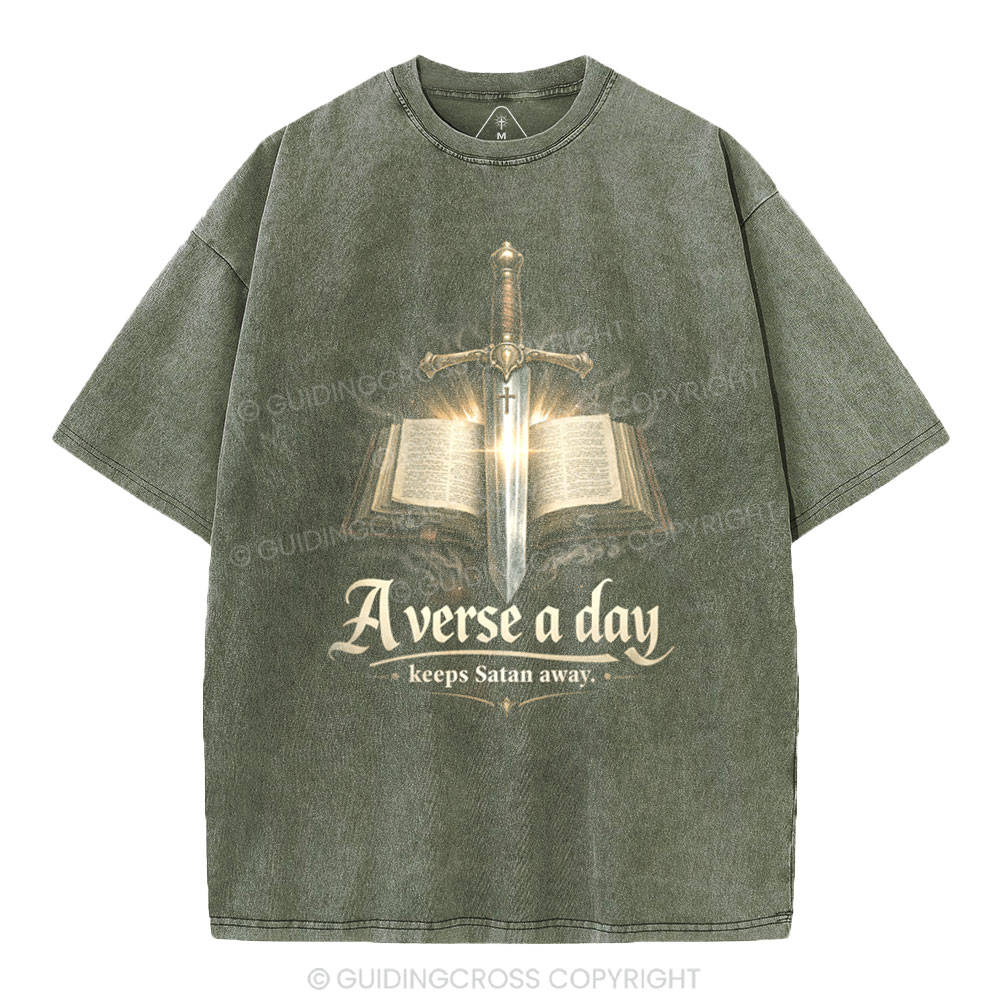 A Verse A Day Keeps Satan Away Christian Washed T-Shirt