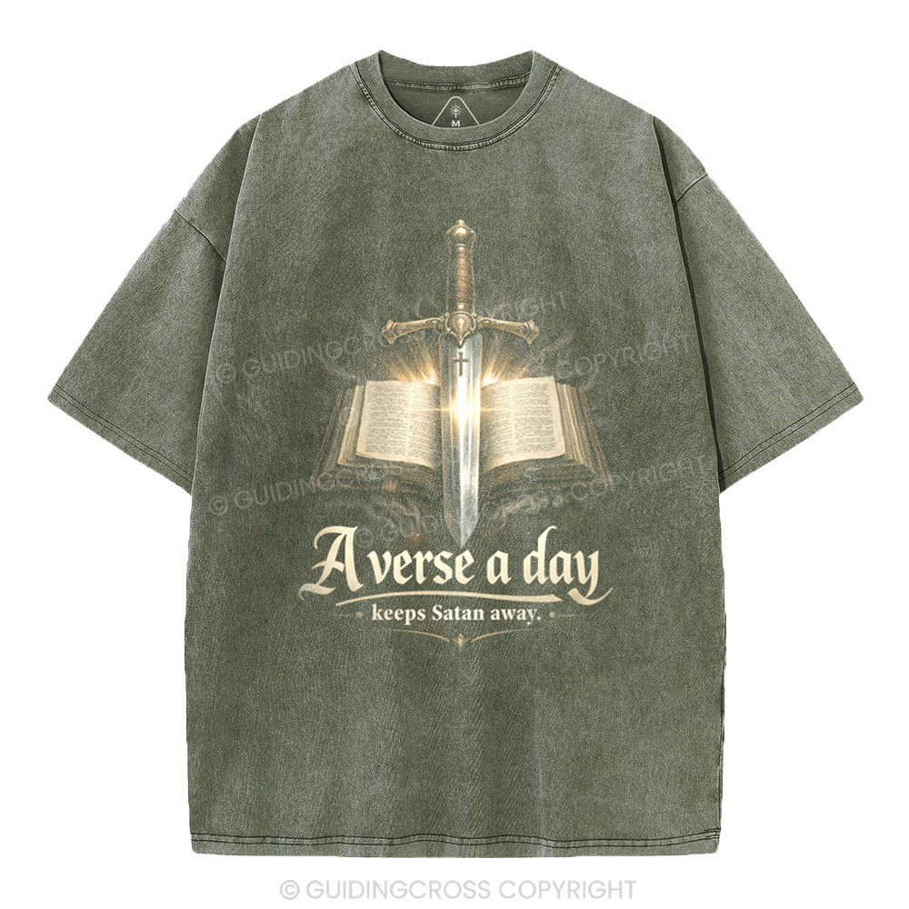 A Verse A Day Keeps Satan Away Christian Washed T-Shirt