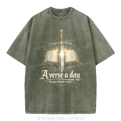 A Verse A Day Keeps Satan Away Christian Washed T-Shirt