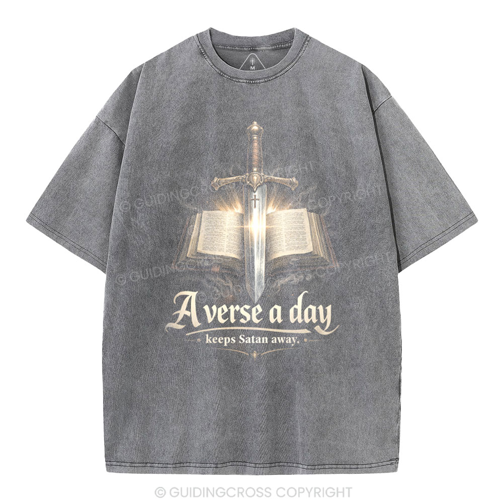 A Verse A Day Keeps Satan Away Christian Washed T-Shirt