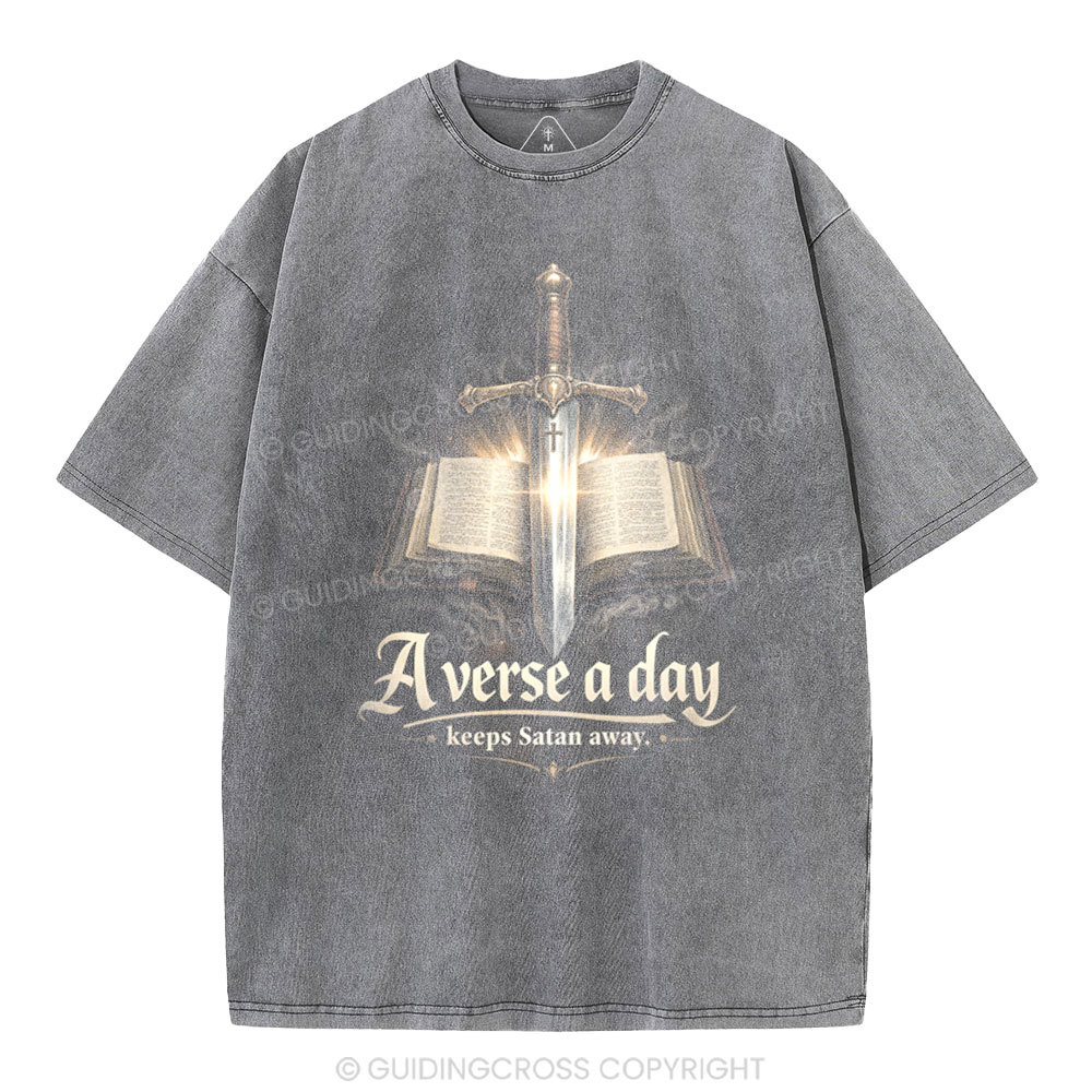 A Verse A Day Keeps Satan Away Christian Washed T-Shirt
