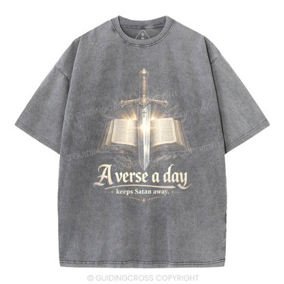 A Verse A Day Keeps Satan Away Christian Washed T-Shirt