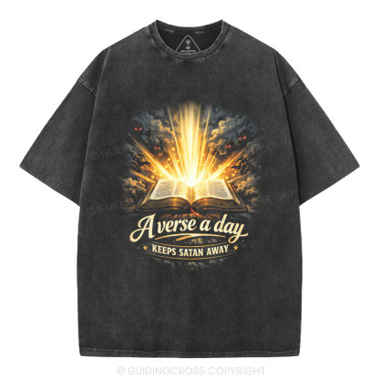 A Verse A Day Keeps Satan Away Christian Washed T-Shirt