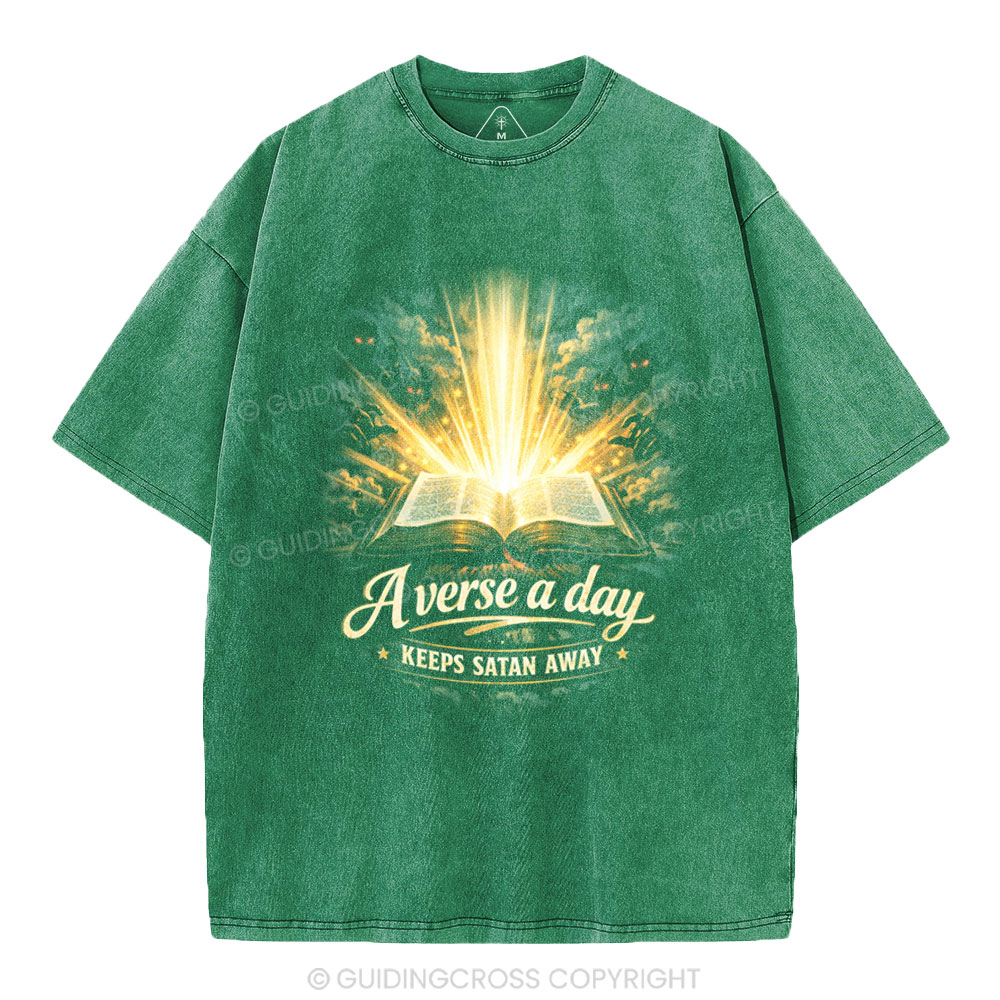 A Verse A Day Keeps Satan Away Christian Washed T-Shirt